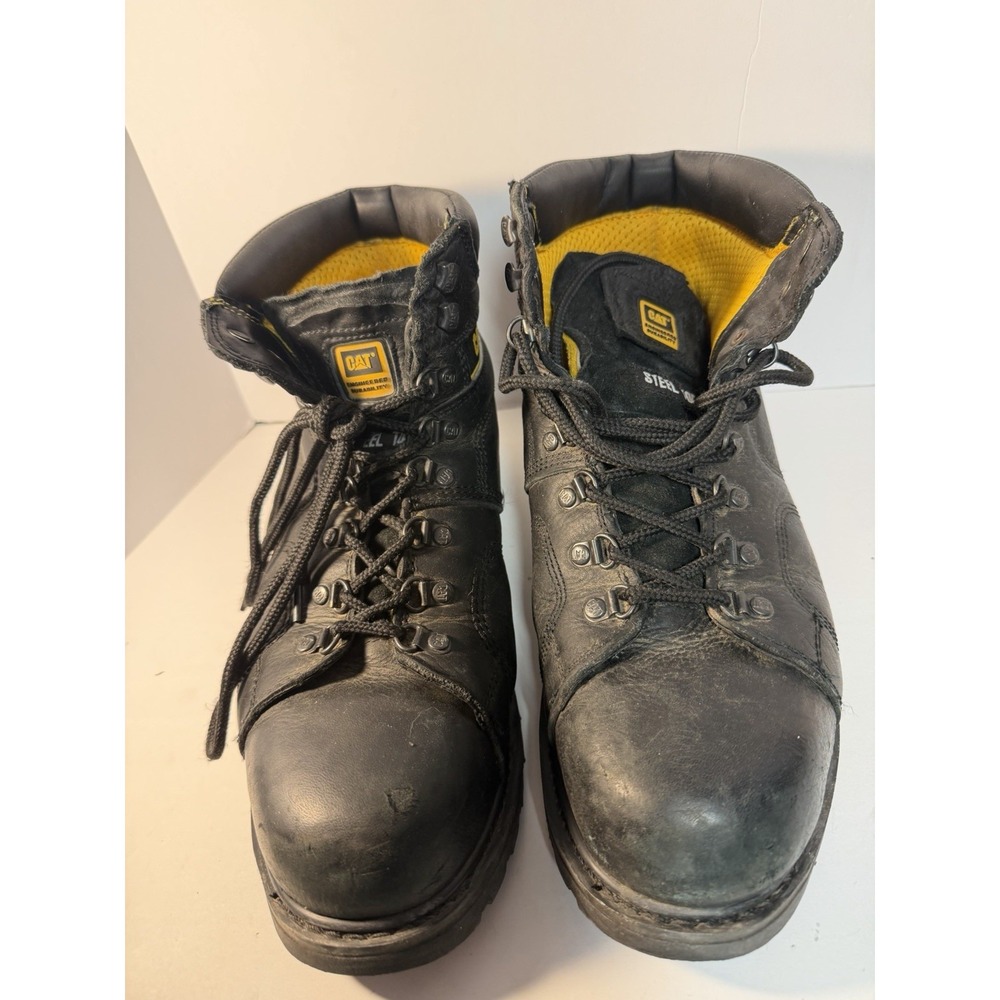 Black CAT Caterpillar Leather Winter Work Boots | Size 11 Men's Steel Toe Wide